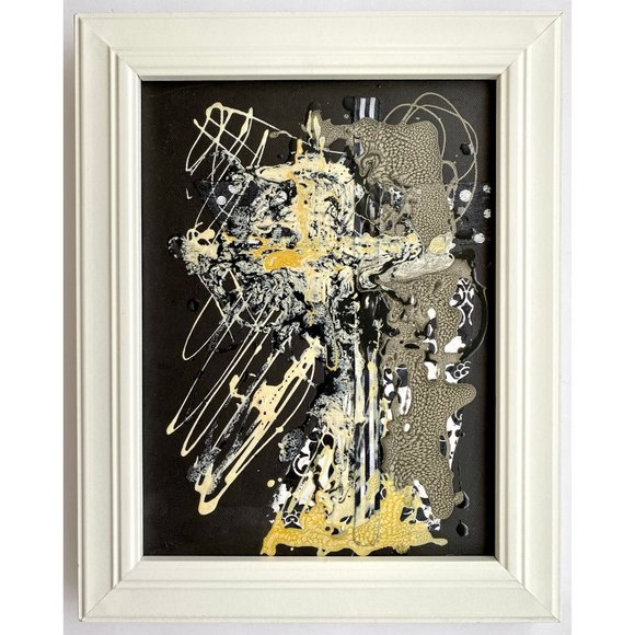 Across - Original Art Mixed Media Collage Painting Framed 12"x15" - Picture 2 of 9